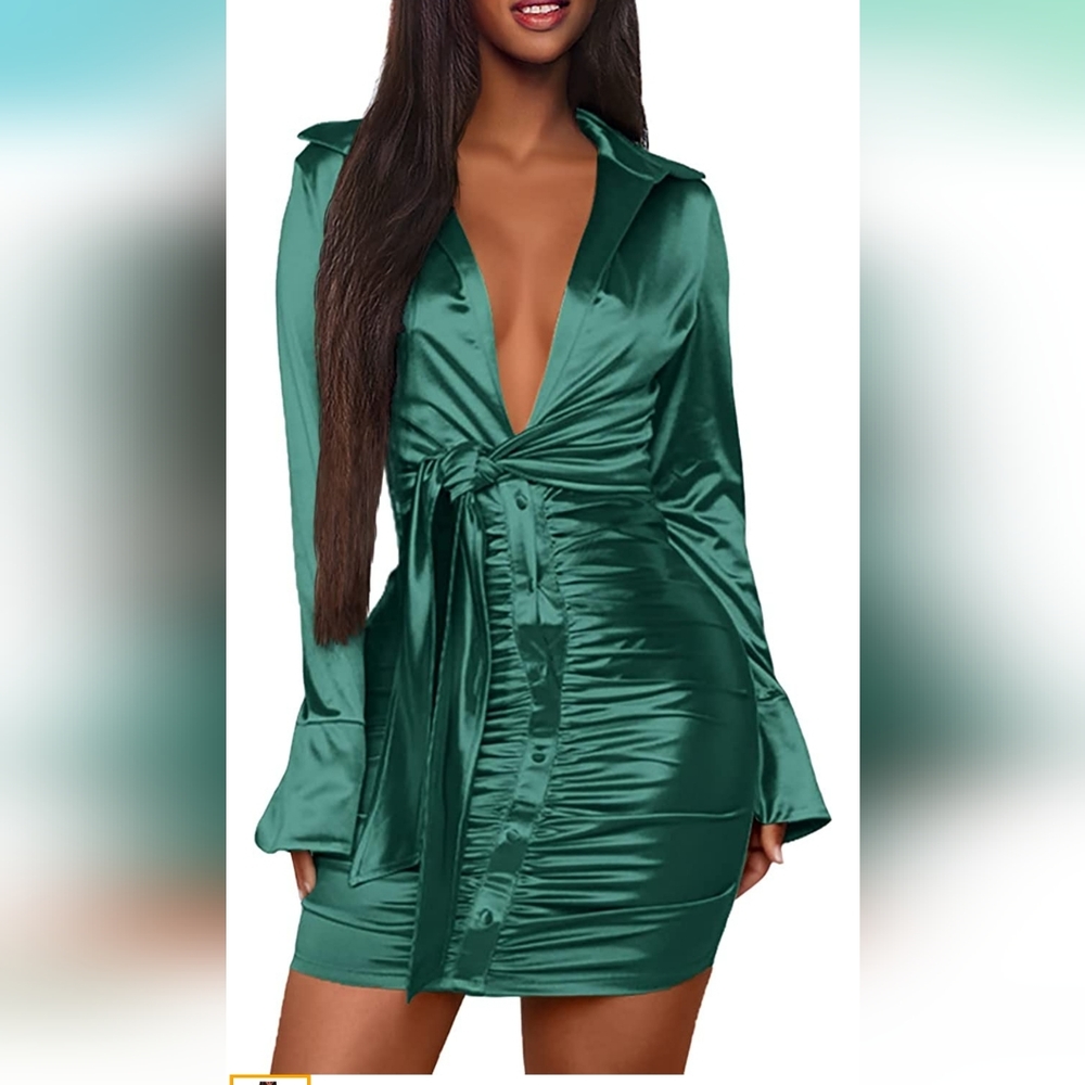 Green V-Neck Dress